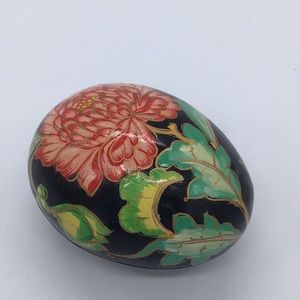 Vintage Hand Painted Lacquer Paper Mache Floral Egg Trinket Box